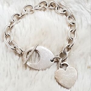 Silpada Sterling Silver Heart Charm Link Toggle Clasp Bracelet B0779